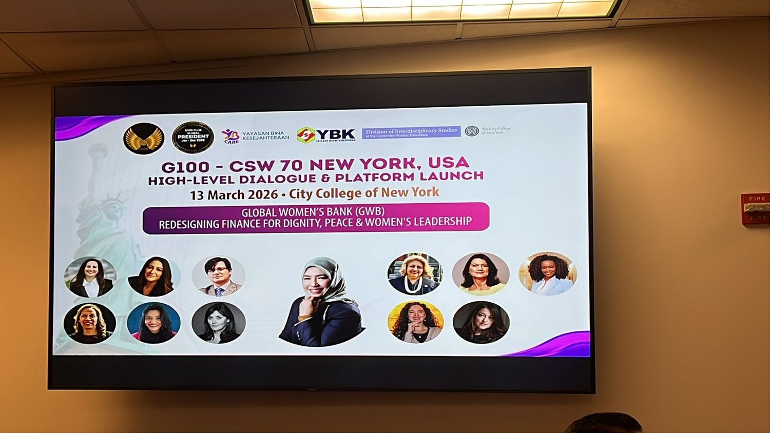 Karen Bruges en el lanzamiento del Global Women's Bank, G100 CSW70
